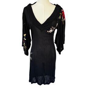 Jean Paul Gaultier Vintage Floral Hummingbird Kimono‎ Sleeve Mesh Mini Dress